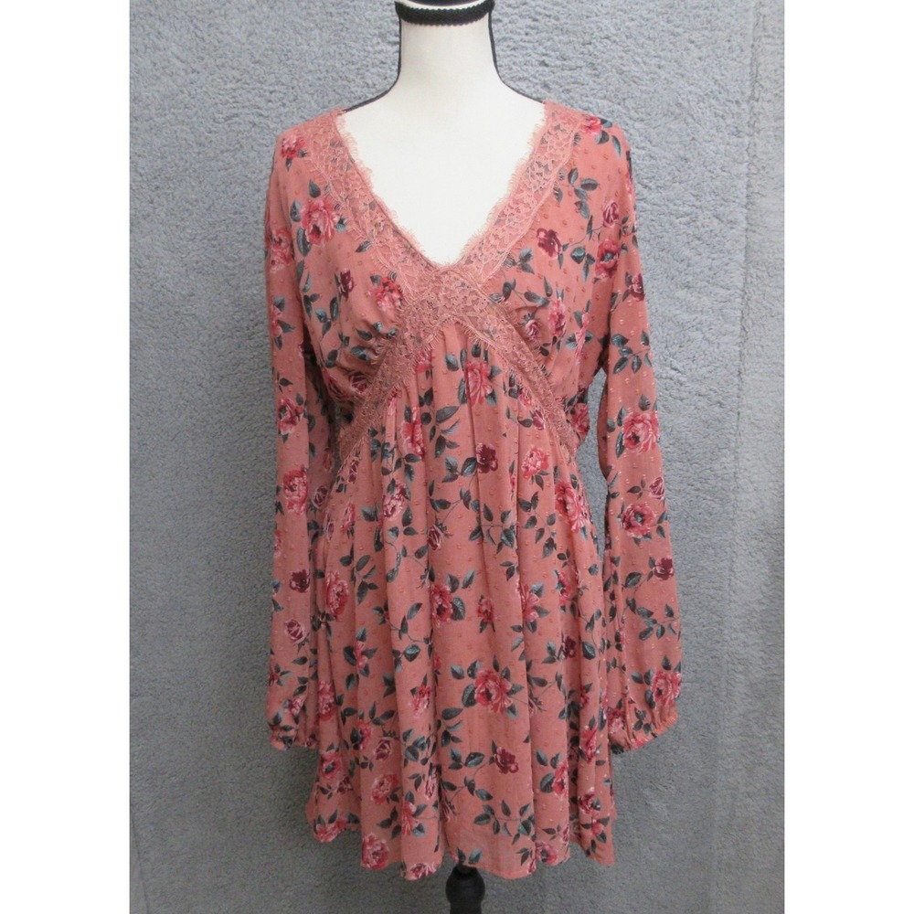 Xhilaration Floral Chiffon Mini Dress Women L Pink Lace Boho Cottagecore Prairie